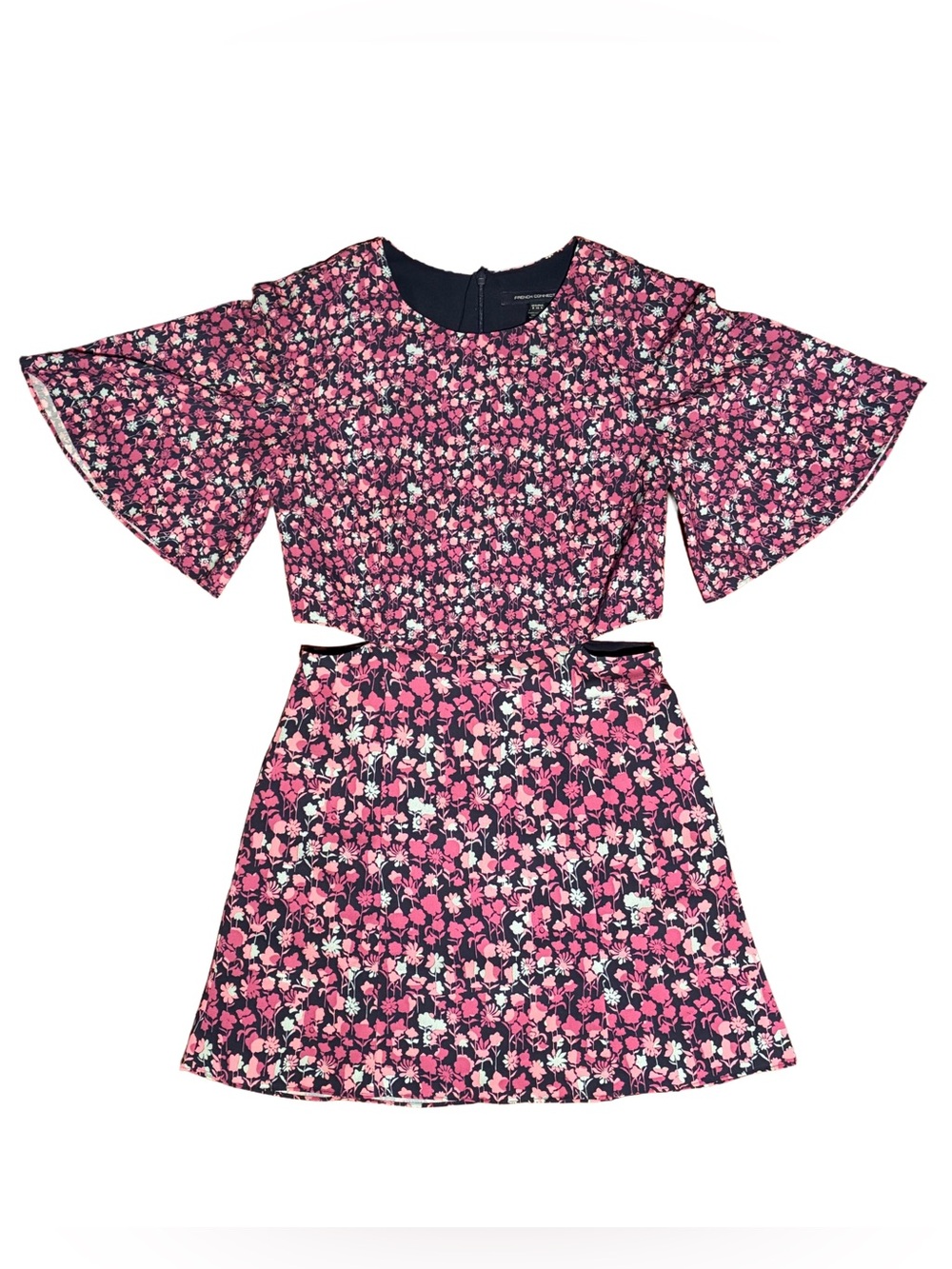 French Connection Pink Floral Cutout Mini Dress